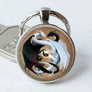 New Dragons Black and White Yin and Yang Keychain.
